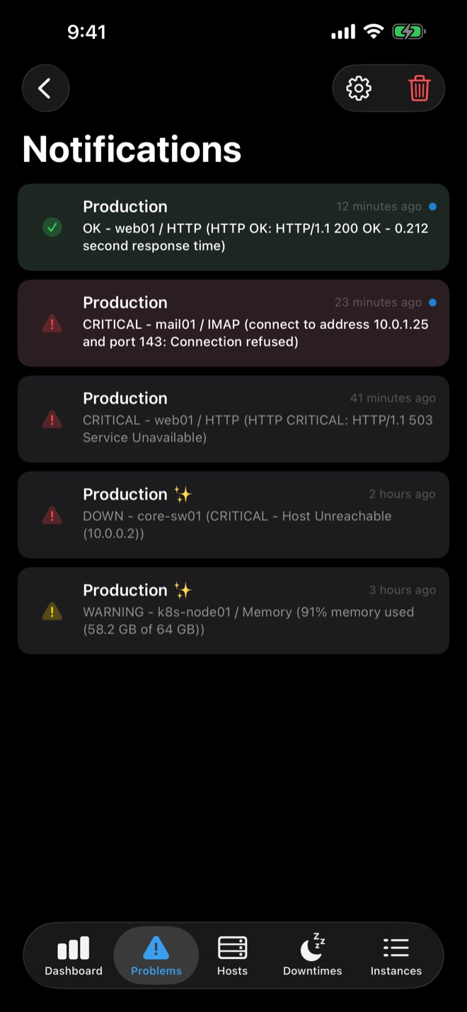 Alert history with received push notifications
