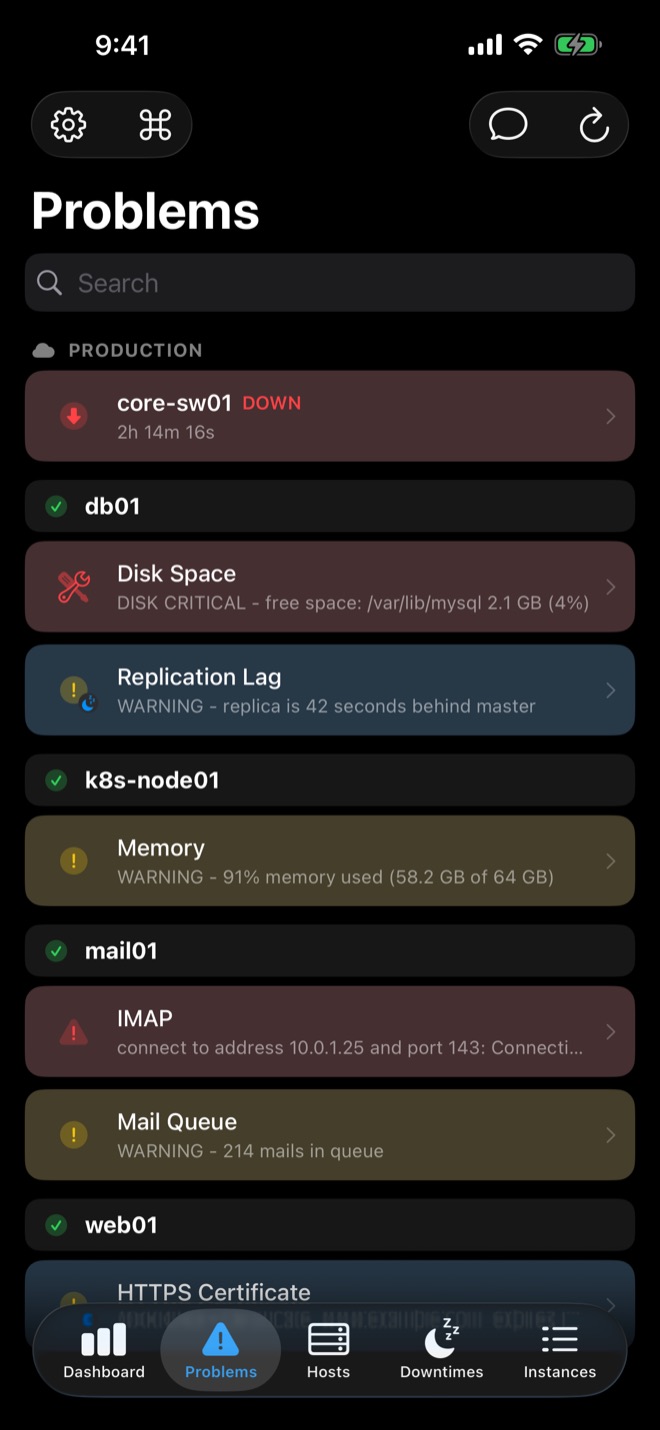 Problems grouped by host